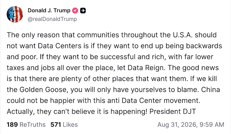 Trump rants about data centers.