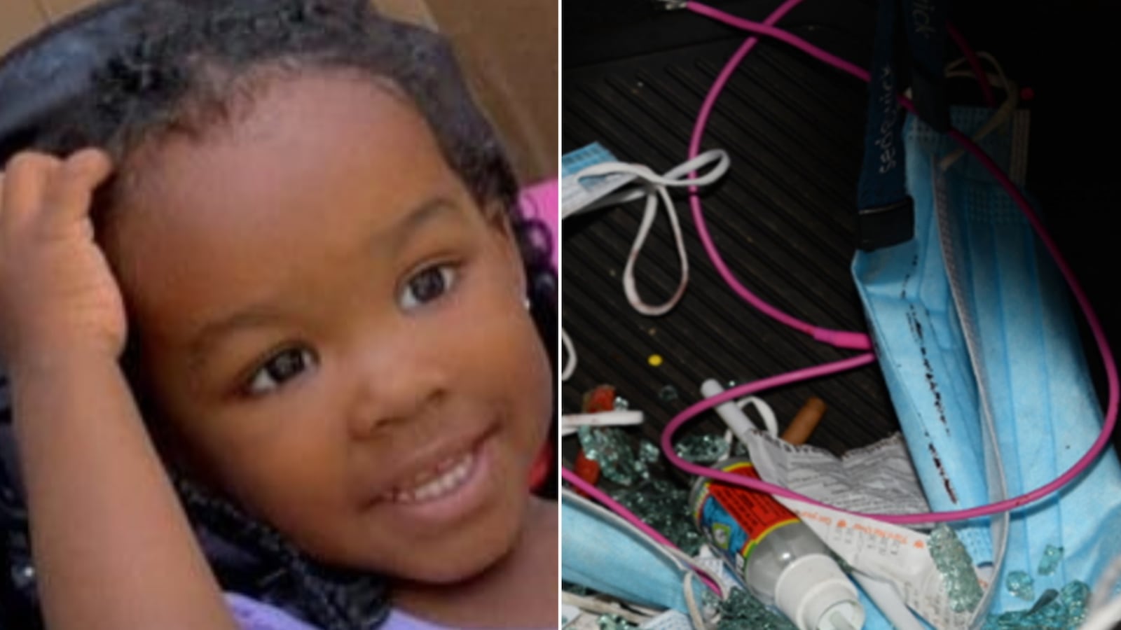 A picture of Wynter Smith, a 2-year-old Michigan girl who was kidnapped and murdered, next to a picture of the pink phone charger allegedly used to strangle her to death. Rashad Maleek Trice has been accused of killing the young girl.