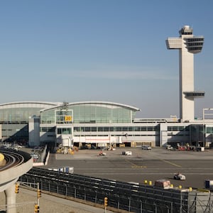International terminal, train, and control tower at New York's Kennedy Airport
