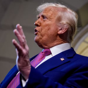President Donald Trump speaks to members of the media as he departs a House Republican meeting at the U.S. Capitol on May 20, 2025 in Washington, D.C.