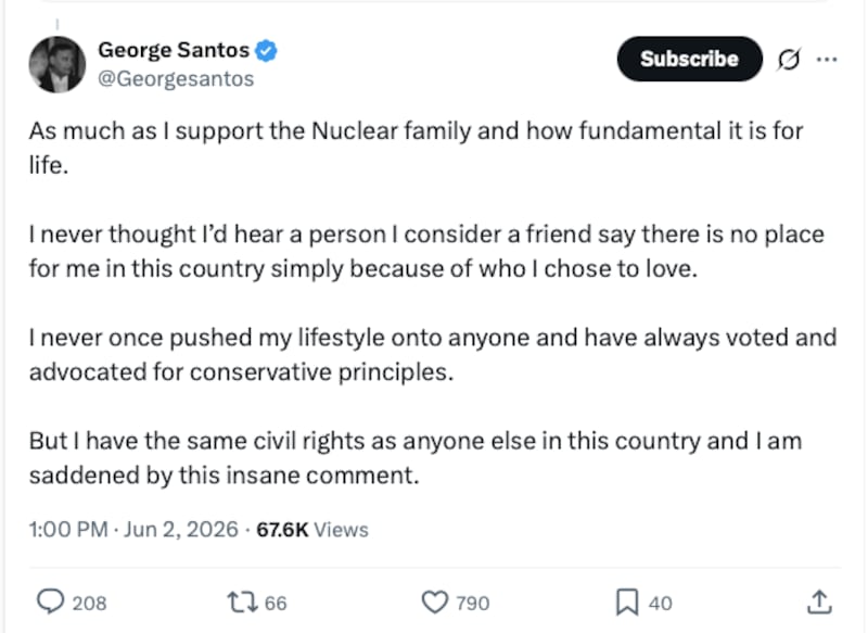 Ogles' former colleague, George Santos, said he was "saddened" by his "insane" comment.