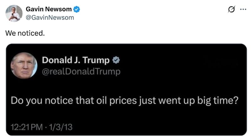 Gavin Newsom X post about oil prices