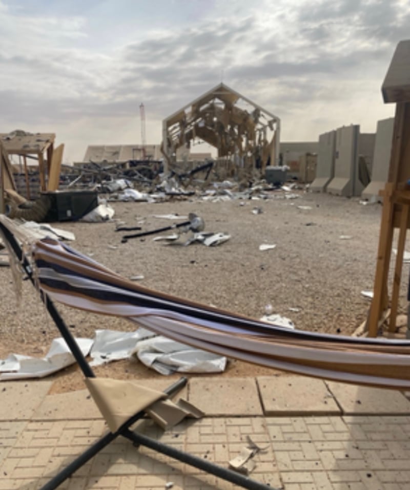Undated photo of aftermath following Iranian strike, Prince Sultan AFB, Saudi Arabia.