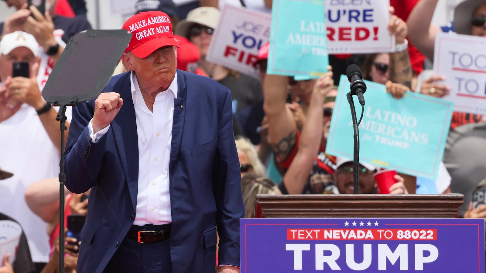Republican presidential candidate and former U.S. President Donald Trump gestures during a campaign event.