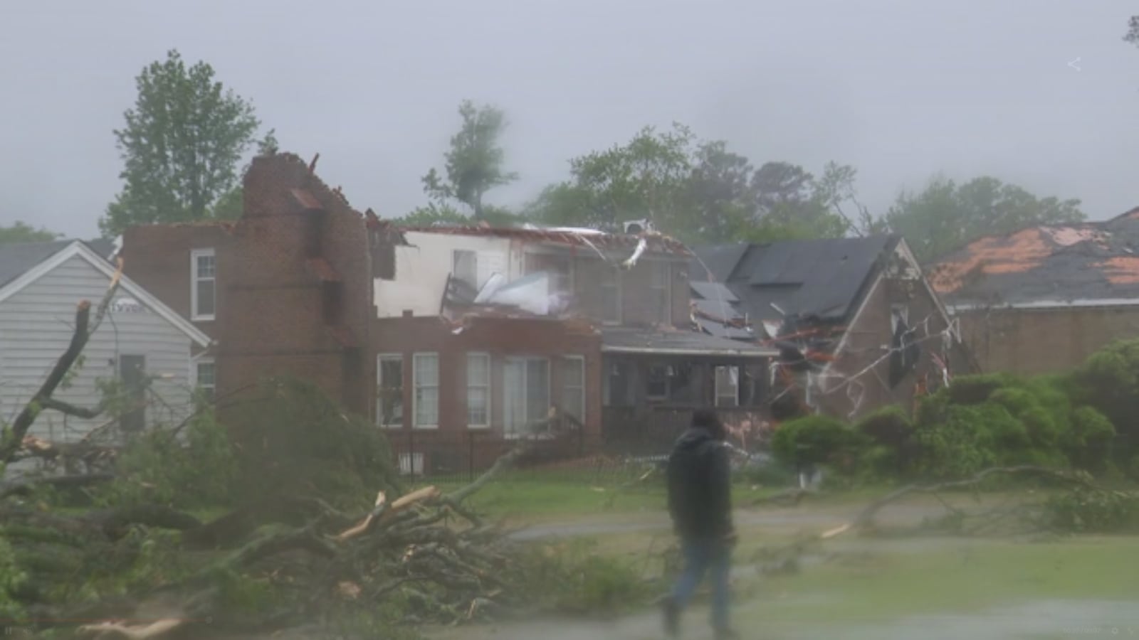 A damaged home after a tornado struck Virginia Beach, Virginia.