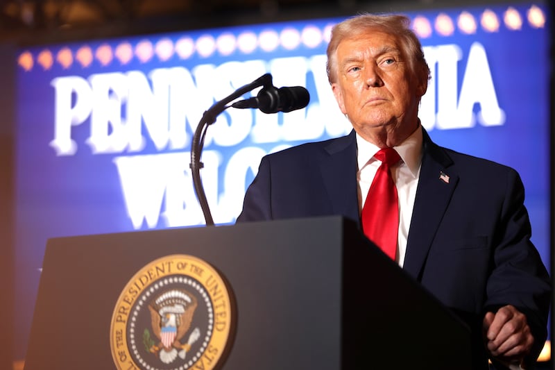U.S. President Donald Trump delivers remarks during an event at Mount Airy Casino Resort