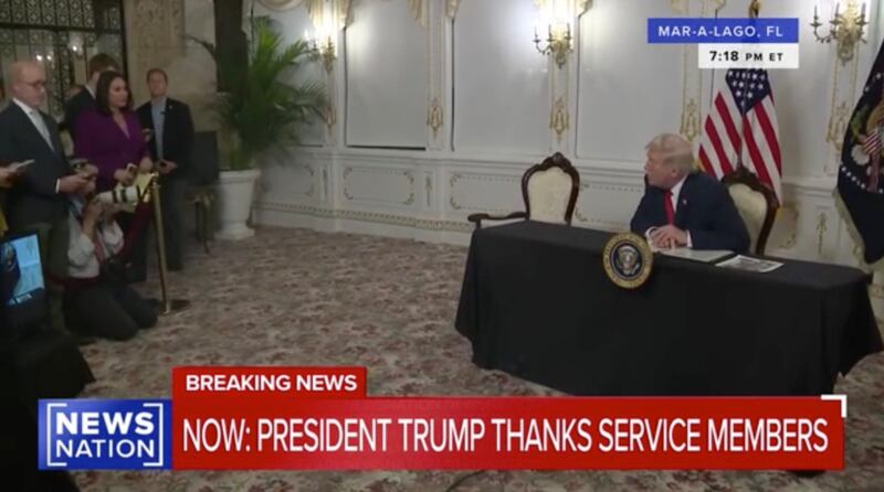 Donald Trump addresses media at Mar-a-Lago.