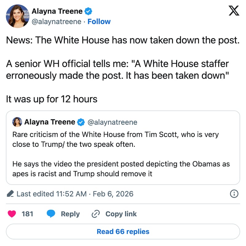 Alayna Treene's X post on Trump