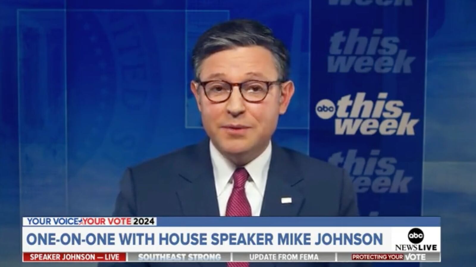 GOP House Speaker Mike Johnson appears on ABC's This Week.