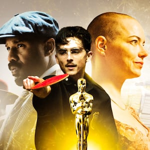 An Academy Award surrounded by possible Oscar contenders.