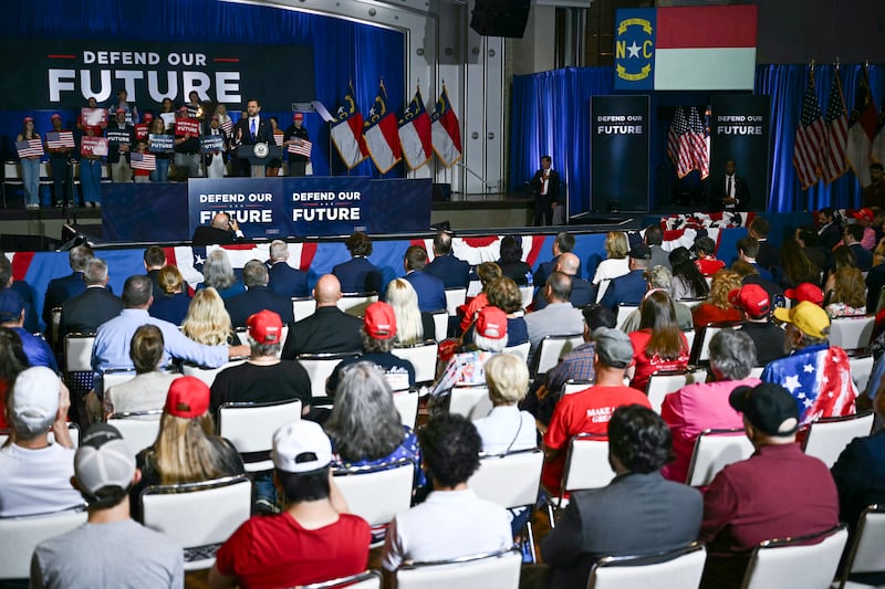 US Vice President JD Vance speaks during a rally at Koury Convention Center in Greensboro, North Carolina, on September 21, 2026. (Photo by )