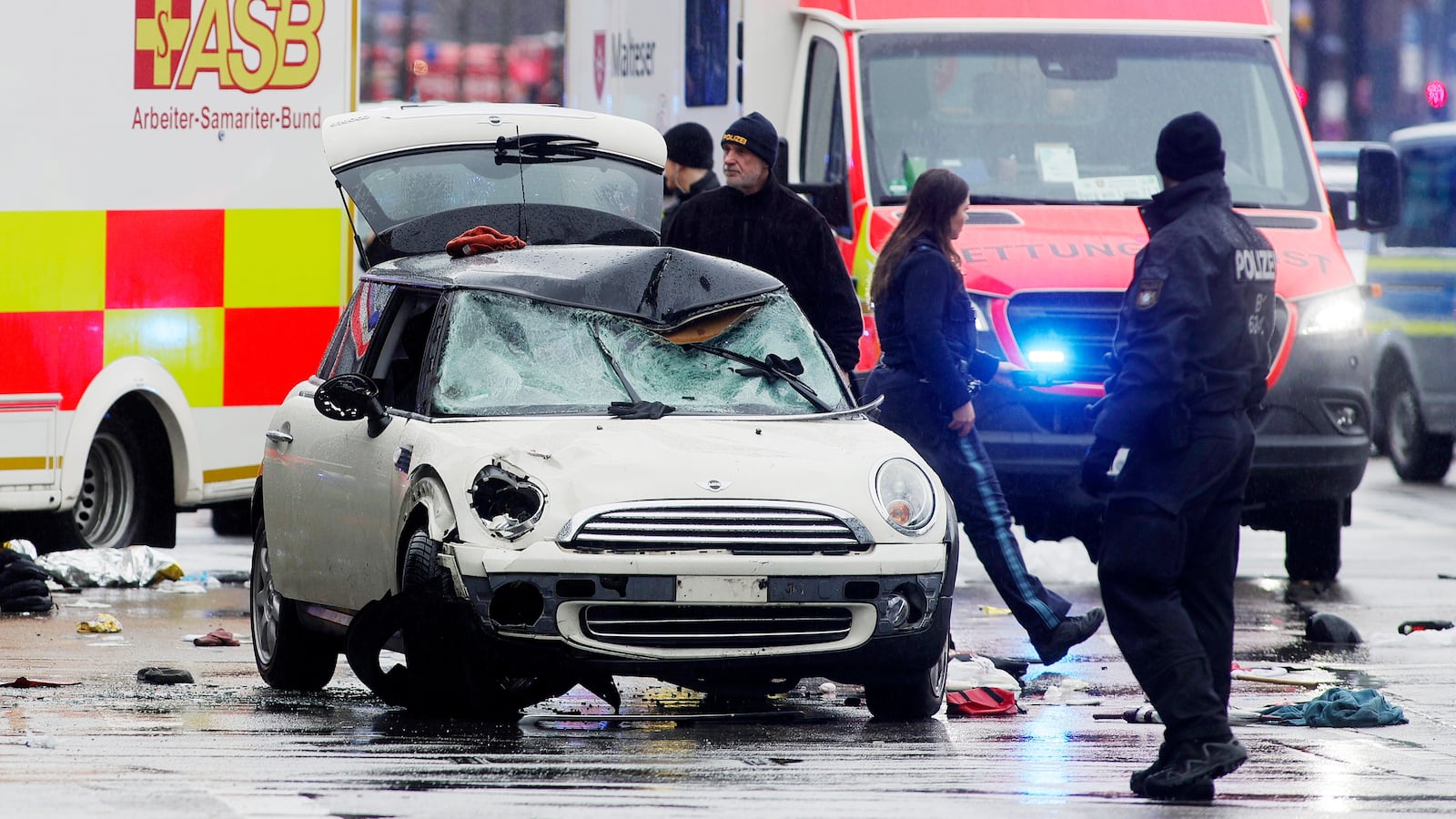 A damaged car used in a "suspected attack" in Munich