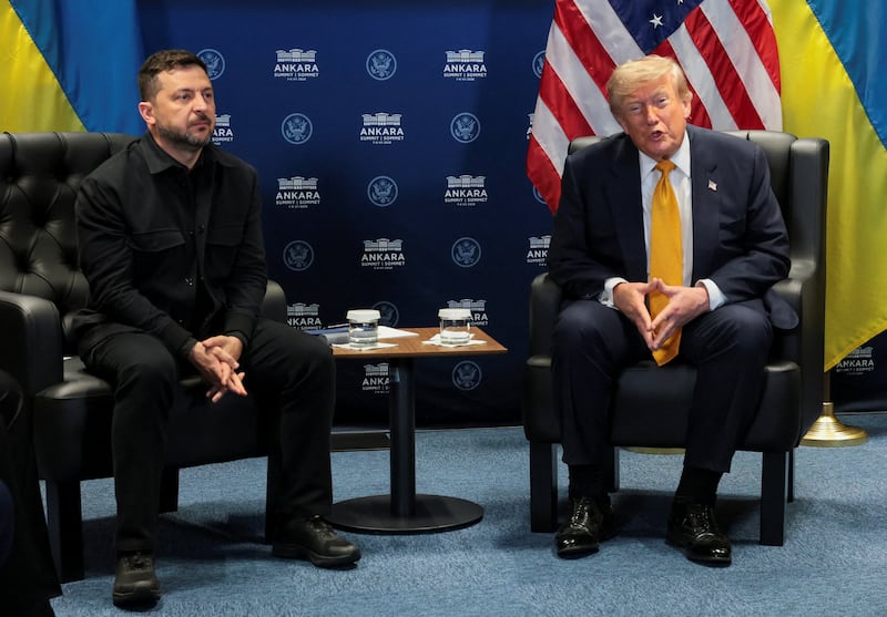 U.S. President Donald Trump holds a bilateral meeting with Ukrainian President Volodymyr Zelenskyy alongside the NATO leaders' summit at the Bestepe Presidential Compound in Ankara, Turkey, July 8, 2026.