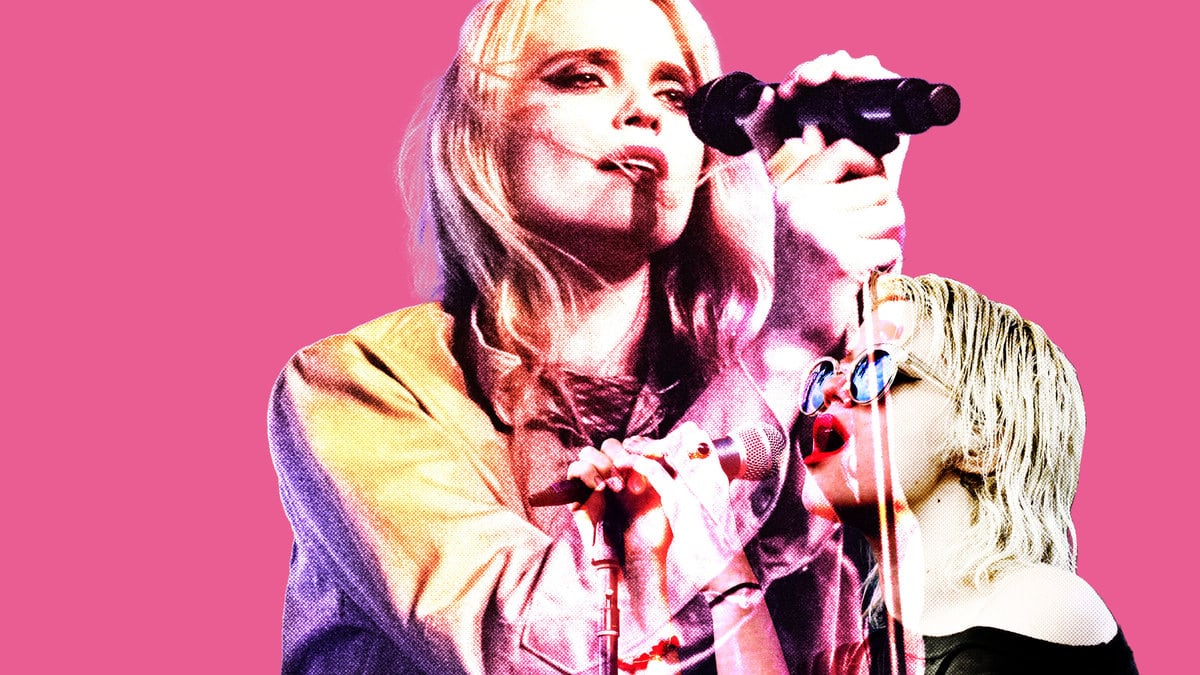 A photo illustration of Sky Ferreira in 2013 and currently, overlapping.