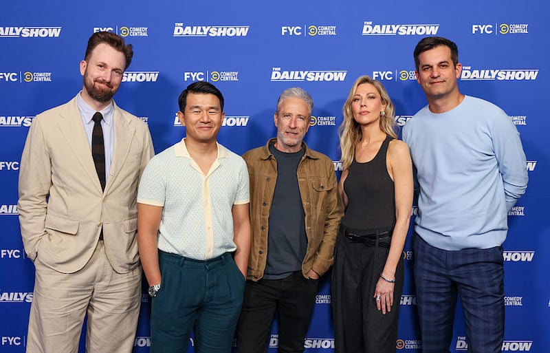 Jordan Klepper, Ronny Chieng, Jon Stewart, Desi Lydic, and Michael Kosta attend "The Daily Show" official Emmy Screening presented by Comedy Central at Linwood Dunn Theater on June 07, 2025 in Los Angeles, California.