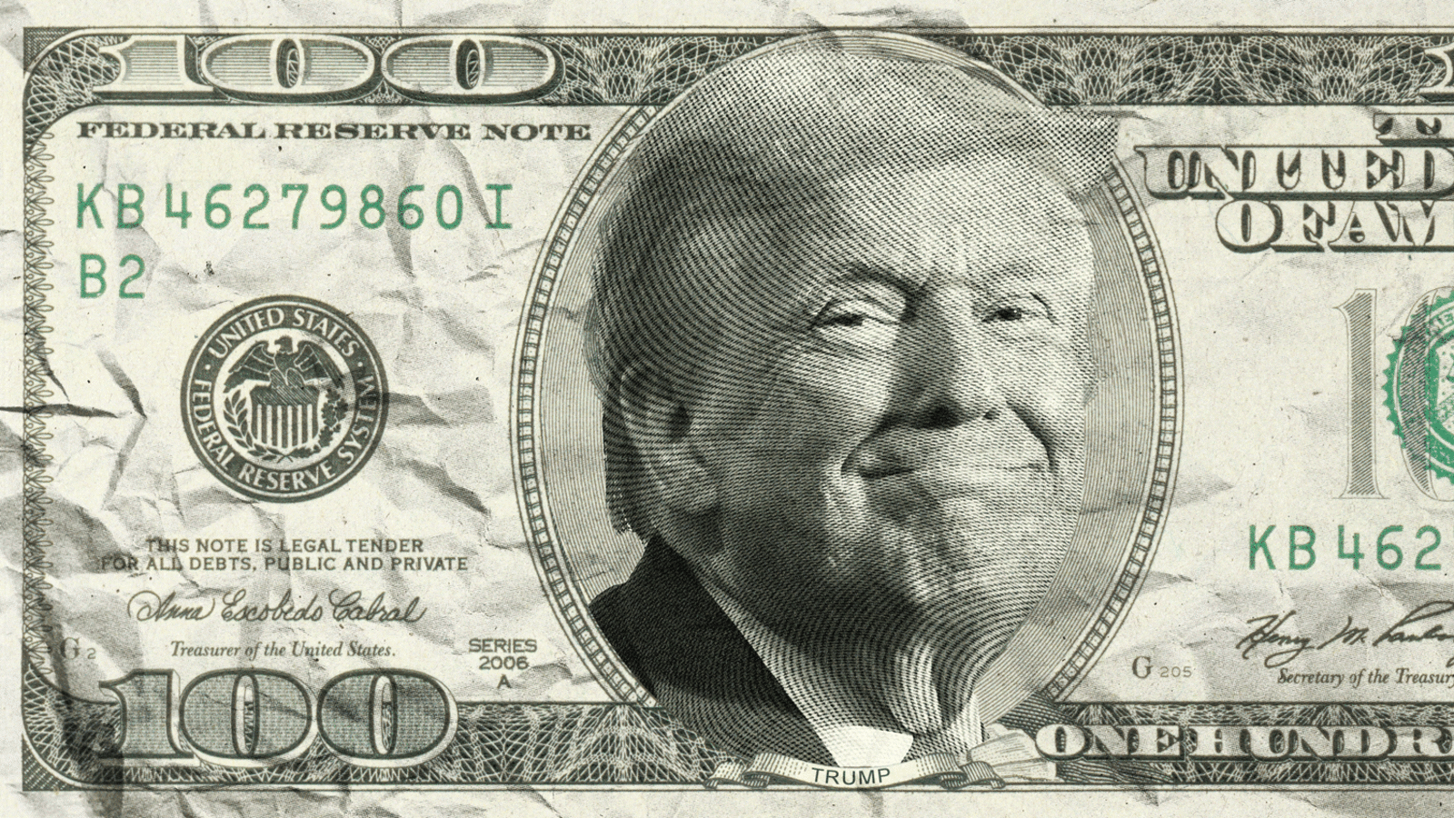 Donald Trump winking on a $100