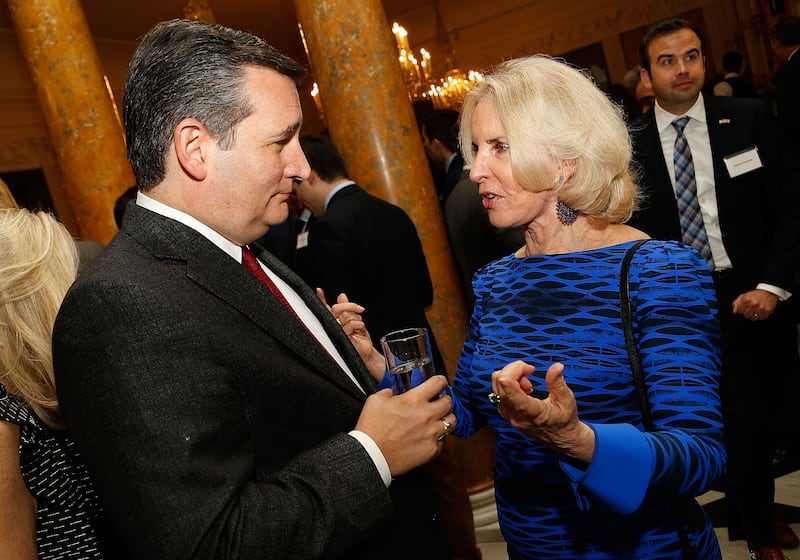 Sally Quinn has been a fixture of Washington, D.C., social circles for decades. Here, she is pictured speaking with Senator Ted Cruz in 2017.