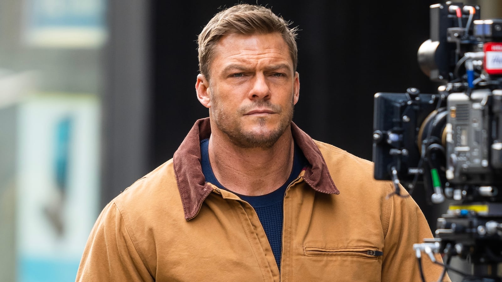 Alan Ritchson is seen filming "Jack Reacher" season 2 in SoHo on January 07, 2023, in New York City.