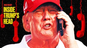A photo illustration of Donald Trump on the phone surrounded by phones for Inside Trump's Head podcast.