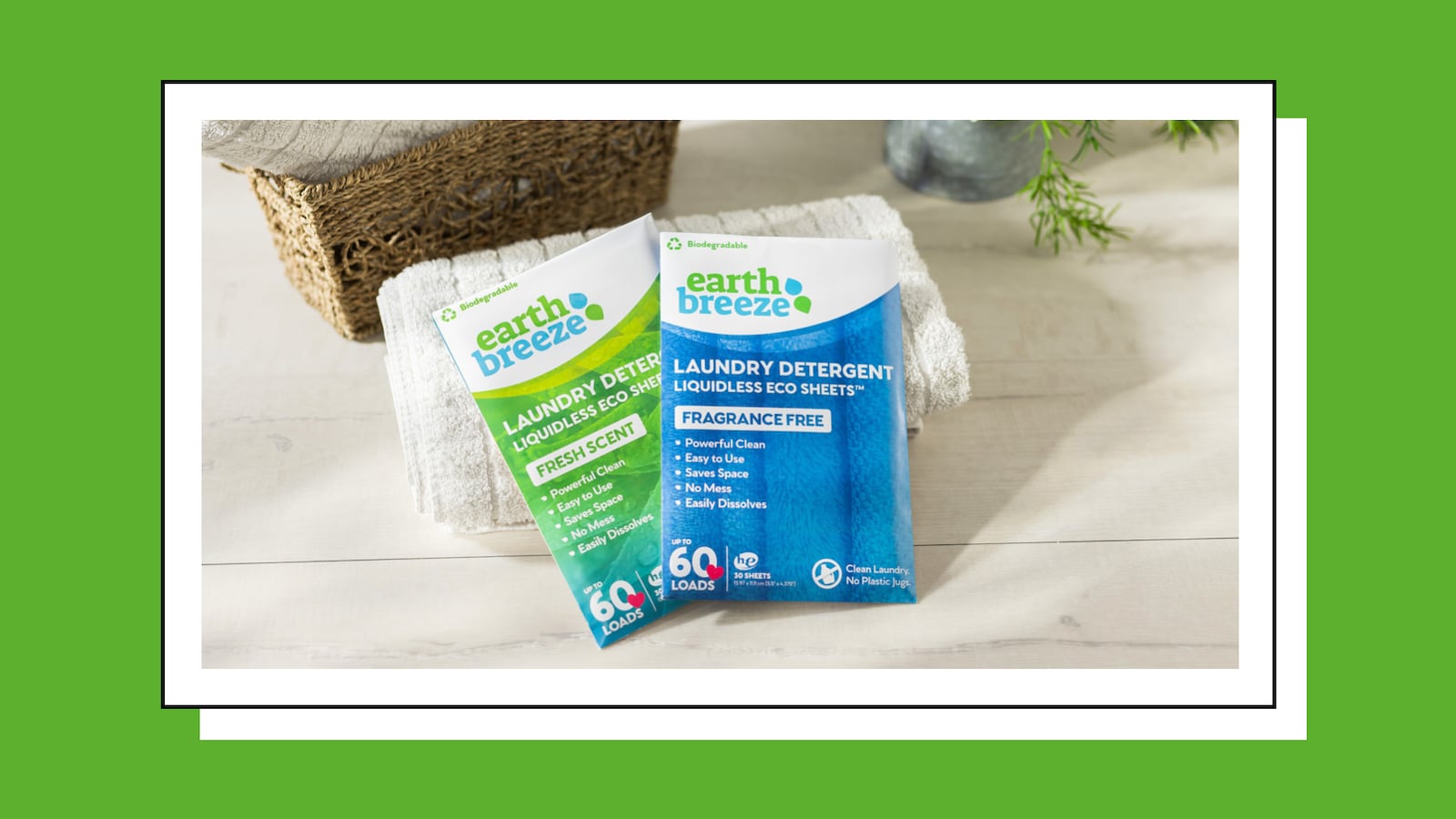 Earth Breeze products on a table.