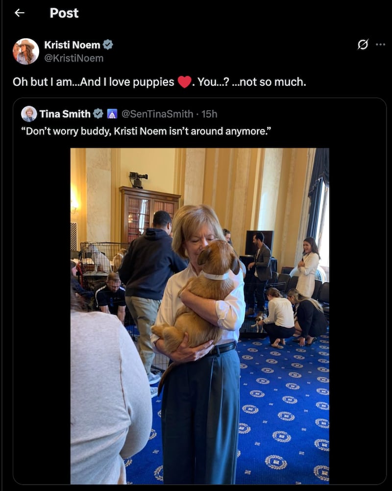 Noem's response to Smith's post