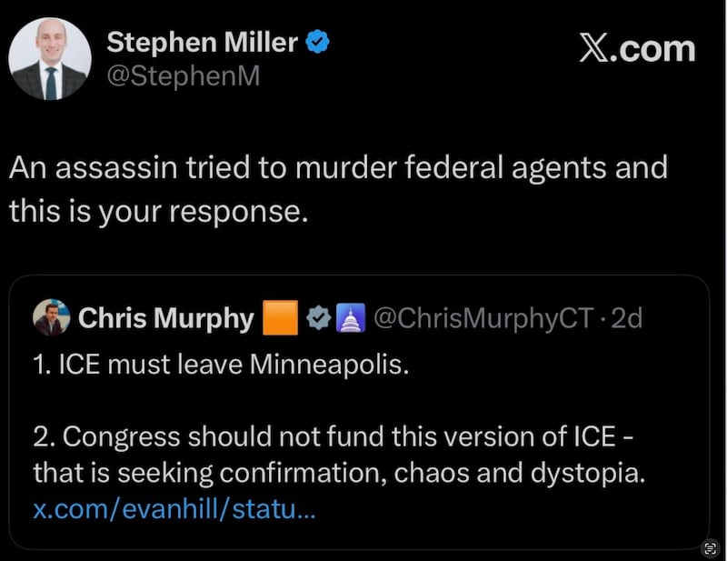 Miller labeled Pretti an assassin with no evidence.