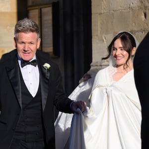 Gordon Ramsay and daughter Holly Ramsay arrive for her wedding to Adam Peaty at Bath Abbey on December 27, 2025 in Bath, England.