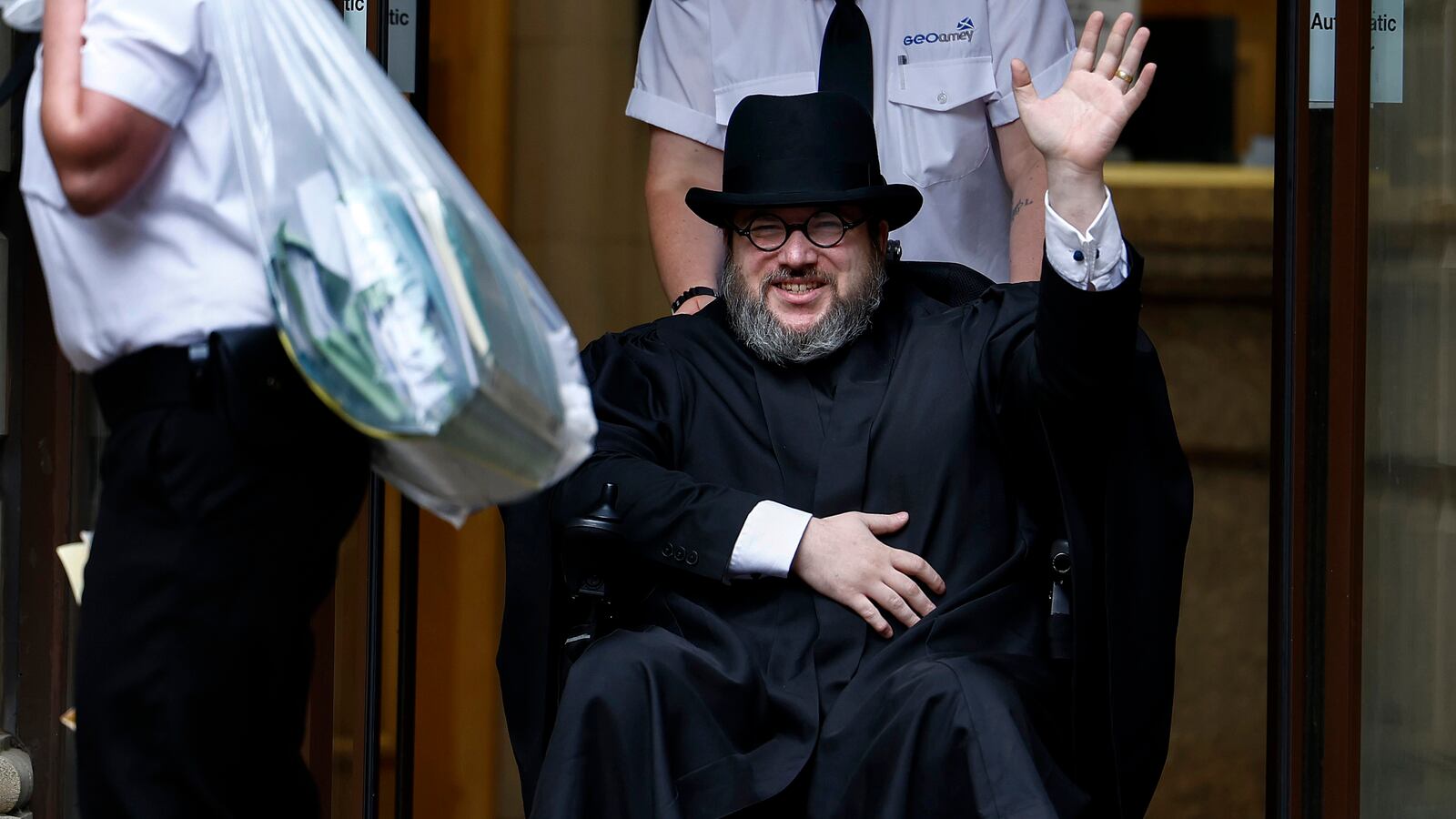 Nicholas Rossi departs Edinburgh Sheriff Court after his extradition hearing on July 12, 2023 in Edinburgh, Scotland.