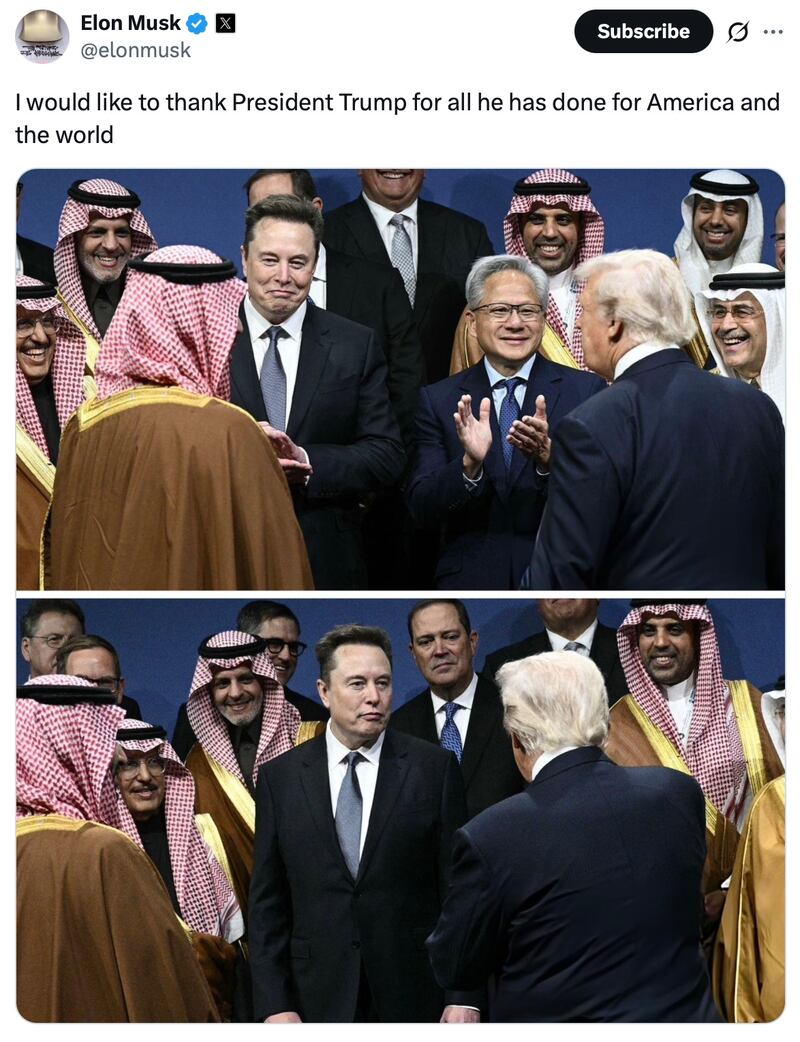Elon Musk sucks up to Donald Trump on X.