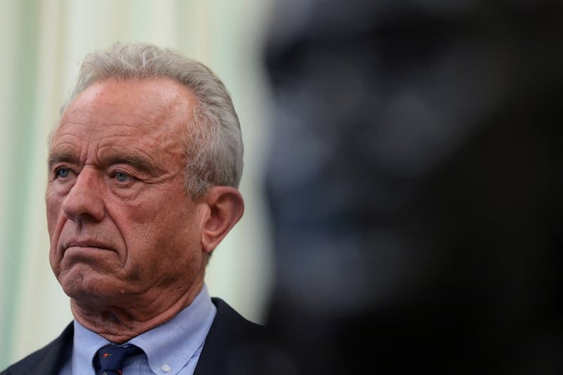 Secretary of Health and Human Services (HHS) Robert F. Kennedy Jr., during a U.S. President Donald Trump's event to sign an executive order regarding vaccine flexibility, in the Oval Office at the White House in Washington, D.C., U.S., August 10, 2026. REUTERS/Kylie Cooper
