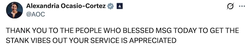 AOC X post about Knicks Game 4