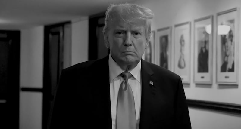 Black and white shot of Donald Trump.