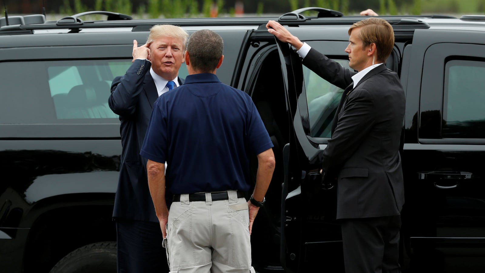 U.S. President Donald Trump arrives to tour a Secret Service training facility in Beltsville, Maryland.