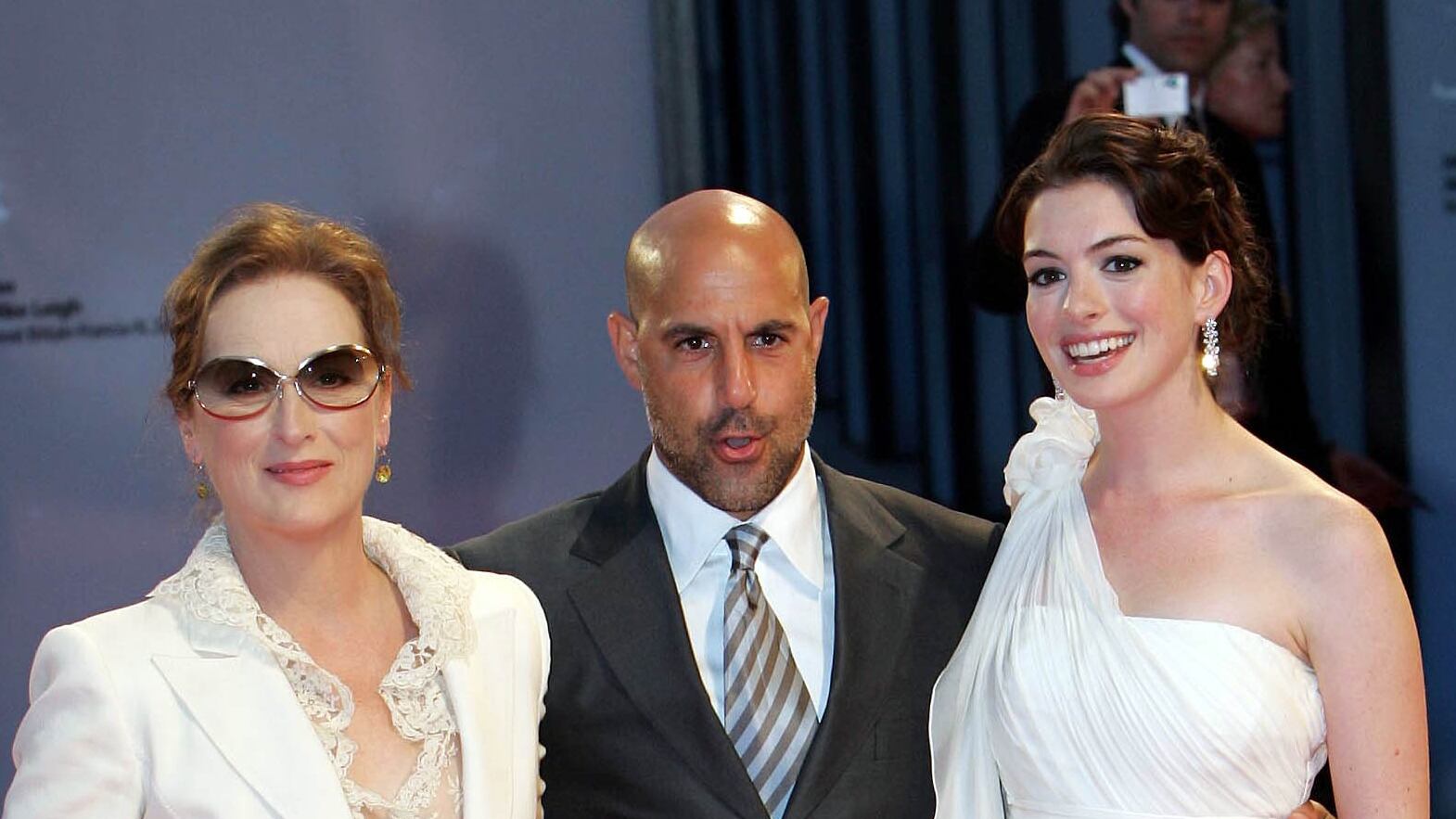 Anna Hathaway, Meryl Streep, Stanley Tucci; The premiere of The Devil wears Prada at the Venice Film Festival 2006.; 7th September 2006; Job : 14941; (Photo by Patrick Catler/Avalon/Getty Images)
