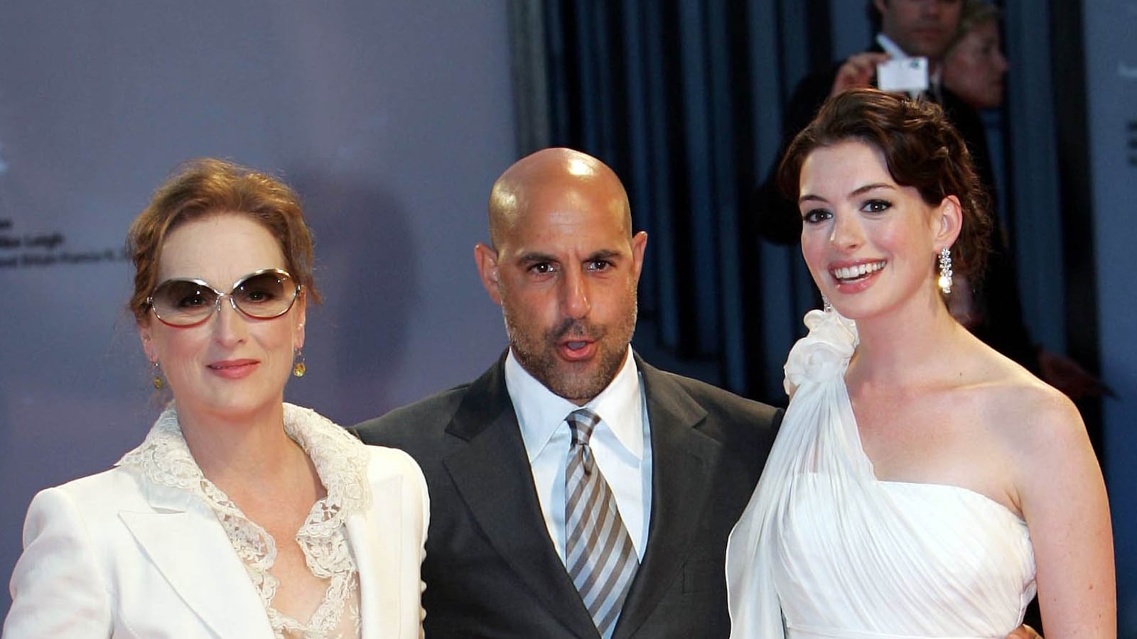 Anna Hathaway, Meryl Streep, Stanley Tucci; The premiere of The Devil wears Prada at the Venice Film Festival 2006.; 7th September 2006; Job : 14941; (Photo by Patrick Catler/Avalon/Getty Images)