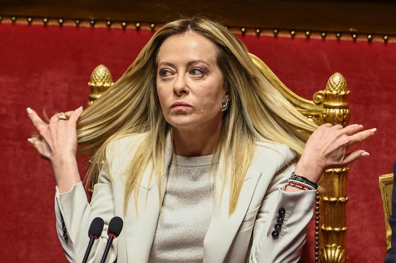 Italy's Prime Minister Giorgia Meloni gestures during a session at Italian Senate in Rome, Italy, March 11, 2026. REUTERS/Matteo Minnella