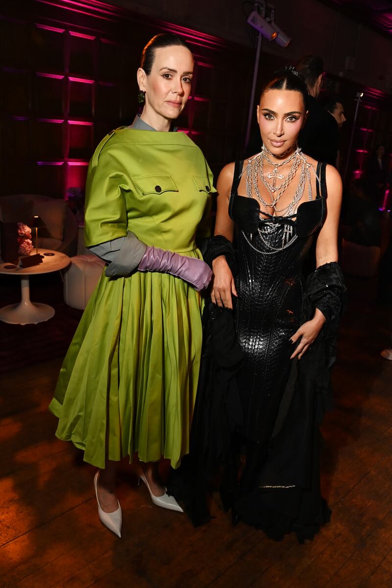 Sarah Paulson and Kim Kardashian at the after-party for the Disney+ London premiere of Hulu's 'All's Fair'  on October 22, 2025.