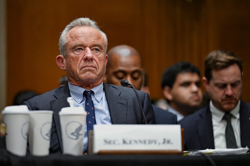 U.S. Health and Human Services (HHS) Secretary Robert F. Kennedy Jr. looks on as he testifies before a Senate Health, Education, Labor, and Pensions Committee hearing on U.S. President Donald Trump's budget request for the Department of Health and Human Services on Capitol Hill in Washington, D.C., U.S., April 22, 2026.