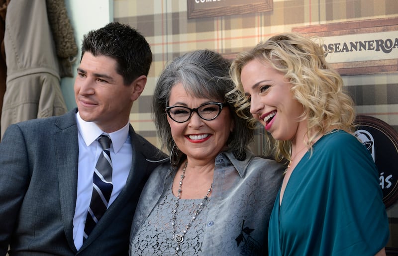 Michael Fishman, Rosanne Barr and Alicia Goranson arrive for the taping of Comedy Central Roast of Roseanne in Los Angeles, August 4, 2012.