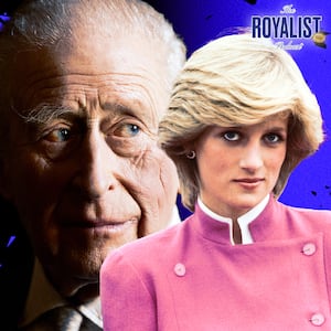 A photo illustration of King Charles and Princess Diana for The Royalist podcast.