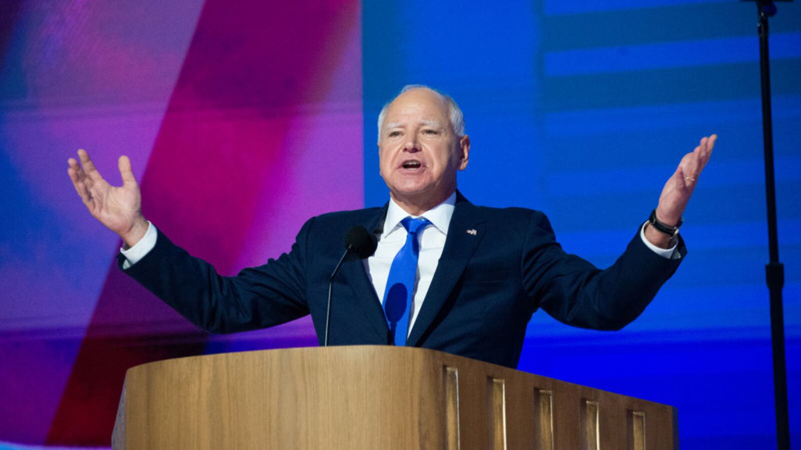 Tim Walz, governor of Minnesota and Democratic vice-presidential nominee, speaks during the Democratic National Convention (DNC) at the United Center in Chicago, Illinois, United States on August 21, 2024.