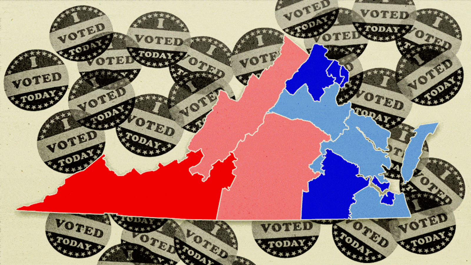 Congressional maps of Virginia in front of voting stickers