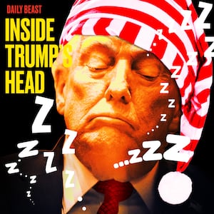 A photo illustration of a sleepy Donald Trump wearing a sleeping cap.