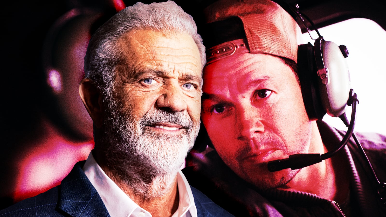 A photo illustration of Mel Gibson and Mark Wahlberg.