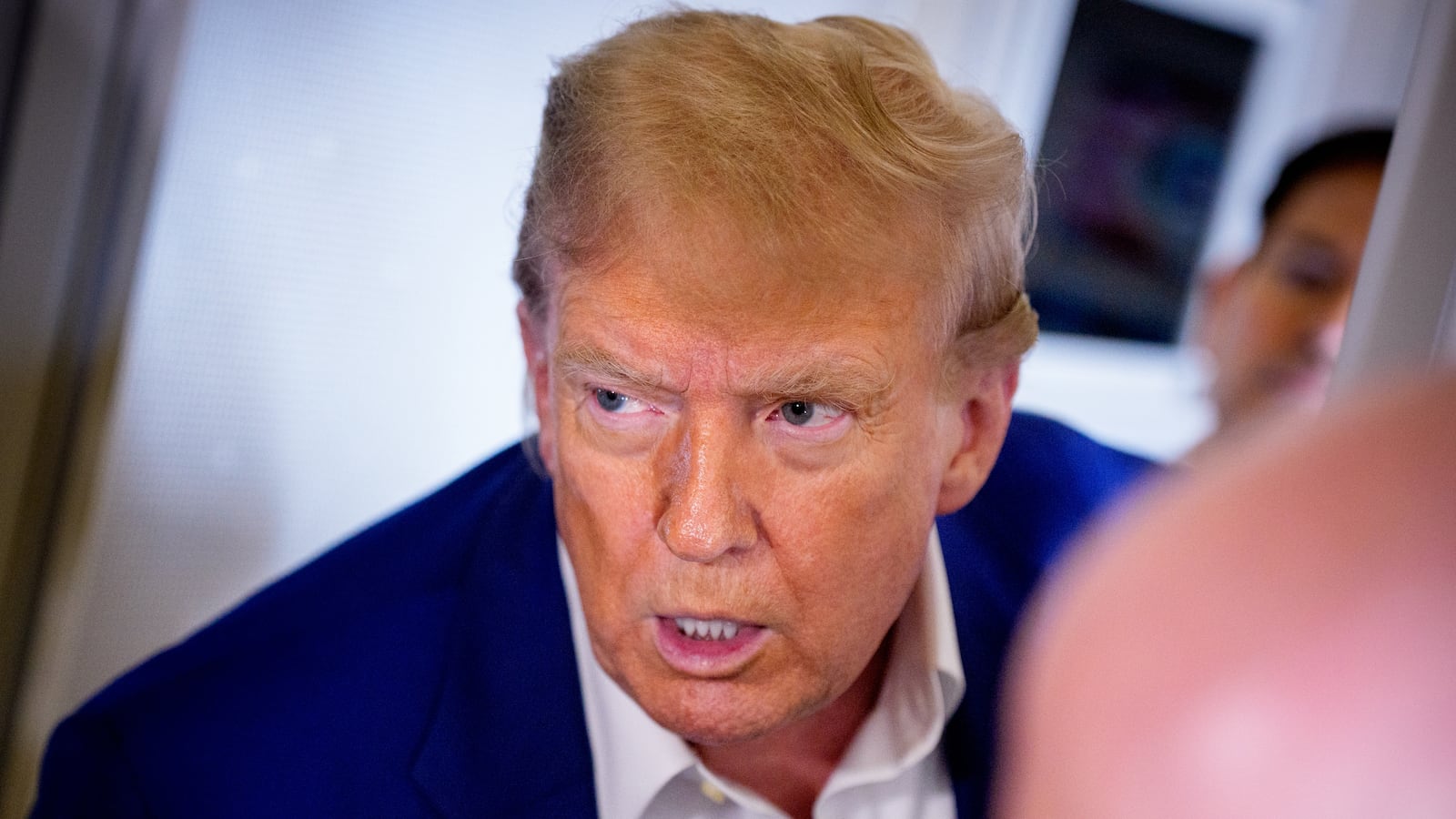 Donald Trump aboard Air Force One on the way to the 2025 NATO Summit on June 24, 2025 in flight.