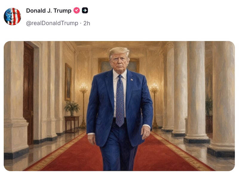 Donald Trump uses AI to turn himself into a painting.