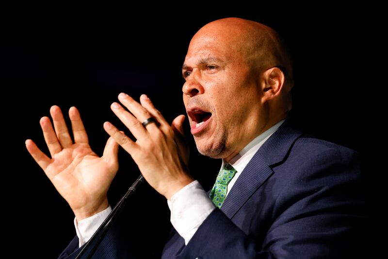 Democratic Sen. Cory Booker, pictured May 31, joked on Thursday that he would be president if he were married to Michelle Obama.