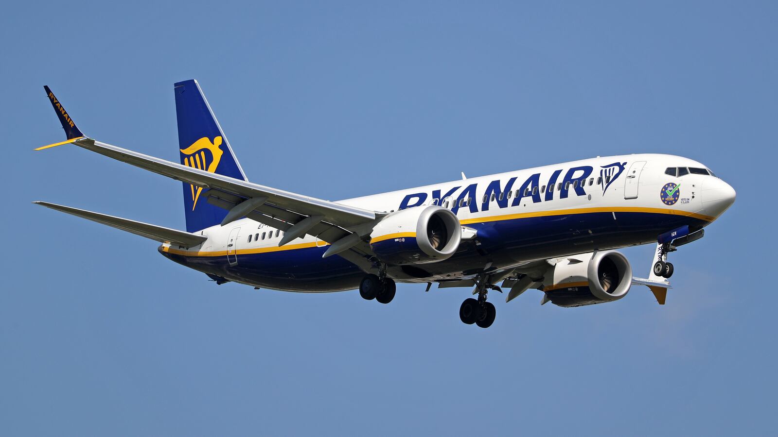A Boeing 737 MAX 8-200 from Ryanair lands at Barcelona airport in Barcelona, Spain, on Aug. 7, 2024.