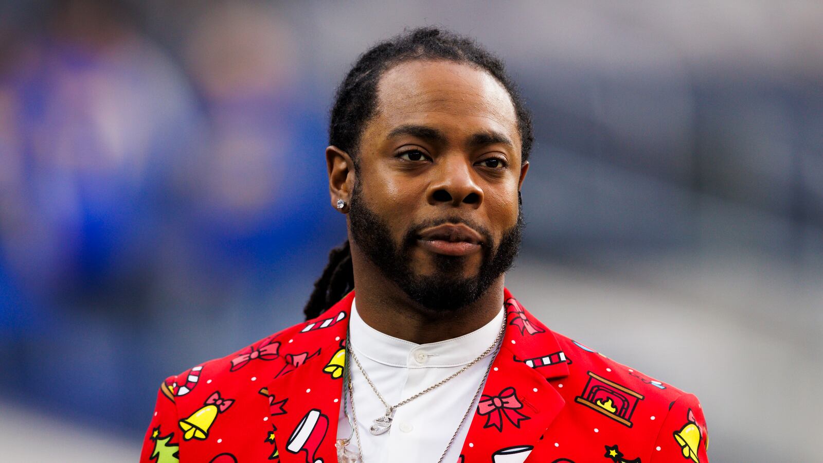 Richard Sherman before a game between the New Orleans Saints and the Los Angeles Rams in December 2023