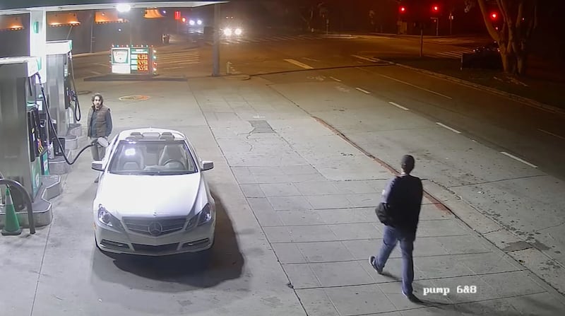 Reiner was captured by a gas station camera just before midnight on Saturday.